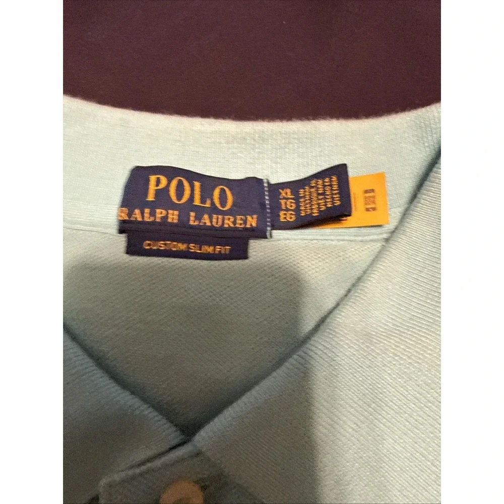 Polo‎ Ralph Lauren Custom Slim Fit Short Sleeve Polo Shirt Baby Blue Men's XL TG